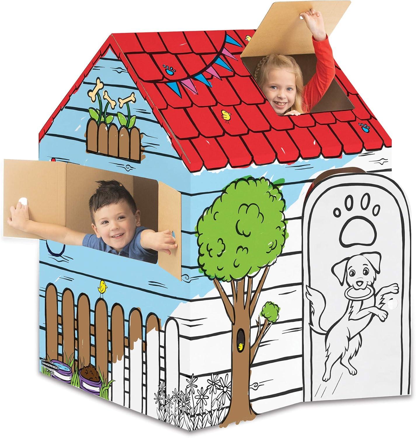 imageBankers Box at Play Color in Dog Playhouse Cardboard Playhouse for and Life Size Craft Activity for Kids and Families