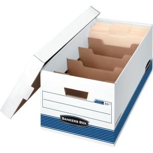imageBankers Box 12 Pack DIVIDERBOX MediumDuty File Storage Boxes with Dividers FastFold LiftOff Lid Letter WhiteBlue