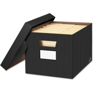 imageBankers Box 4 Pack STORFile Decorative MediumDuty File Storage Boxes FastFold LiftOff Lid LetterLegal BlackGray PinstripePinstripe