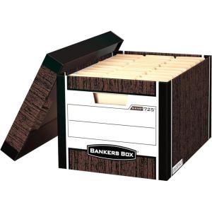imageBankers Box 12 Pack RKIVE HeavyDuty File Storage Boxes FastFold LiftOff Lid Letter WoodgrainWoodgrain