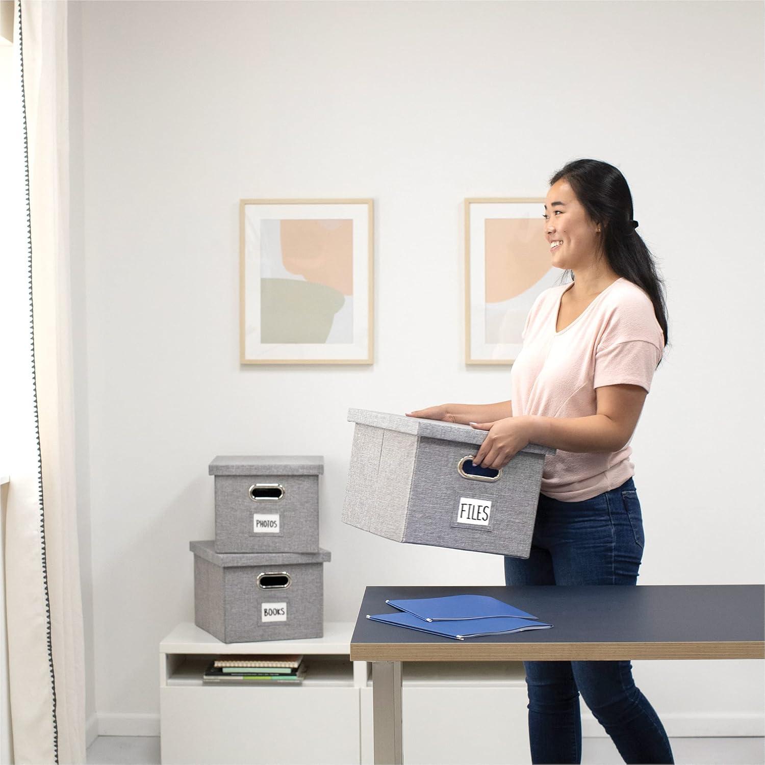 imageBankers Box Foldable Linen Fabric Storage Box with Lid and Metal Handles 15 x 12 x 10