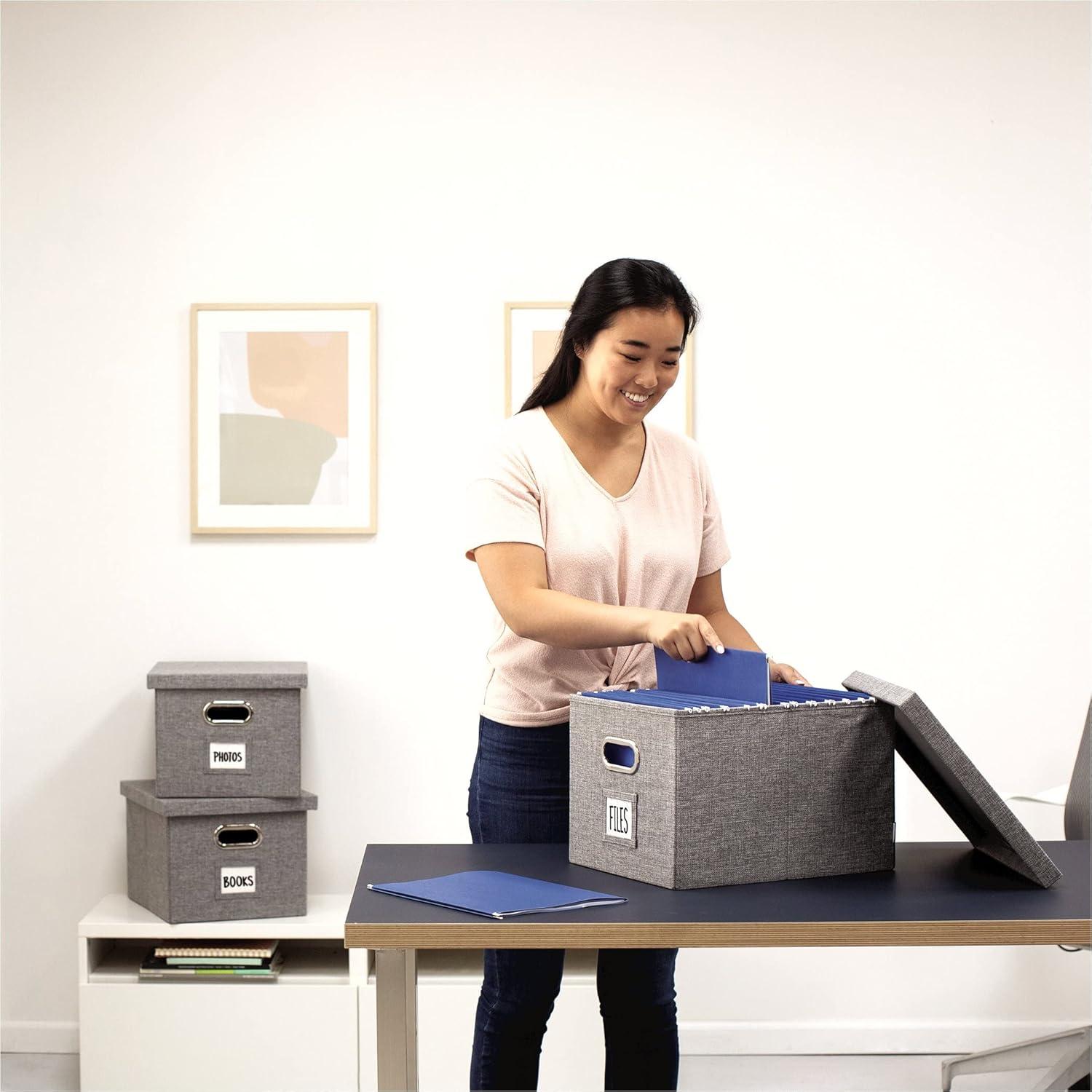 imageBankers Box Foldable Linen Fabric Storage Box with Lid and Metal Handles 15 x 12 x 10