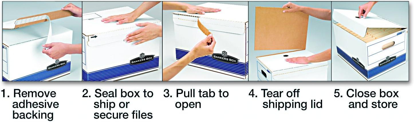 imageBankers Box STORFILE MediumDuty Shipping and Storage Boxes FastFold Attached FlipTop Lid LetterLegal Case of 12 0007101 WhiteBlue 103quot x 159quot x 124quot
