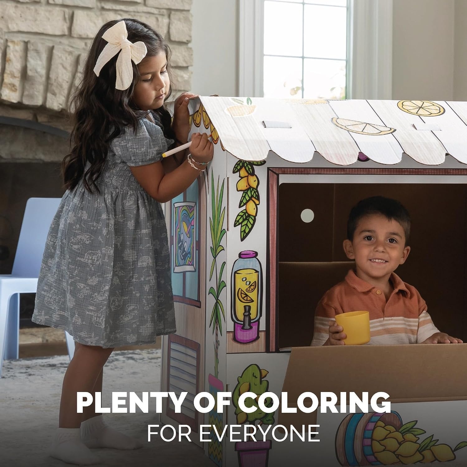 image:imageBB at Play Color in Lemonade Stand Playhouse Craft Activity for Kids  A lifesize playhouse 365H x 32W x 26D with interactive doors windows and counter for hours of imaginative open play
