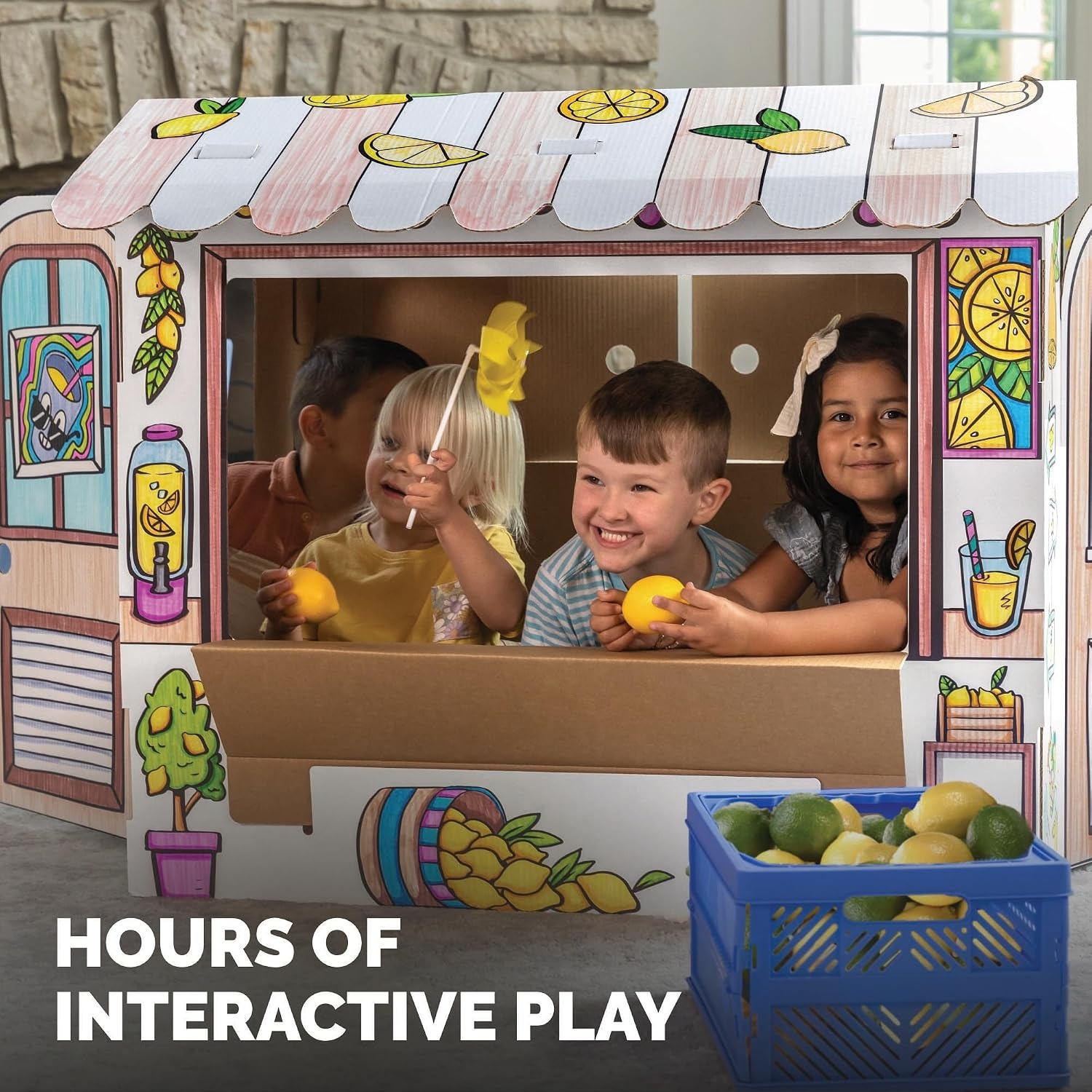 image:imageBB at Play Color in Lemonade Stand Playhouse Craft Activity for Kids  A lifesize playhouse 365H x 32W x 26D with interactive doors windows and counter for hours of imaginative open play