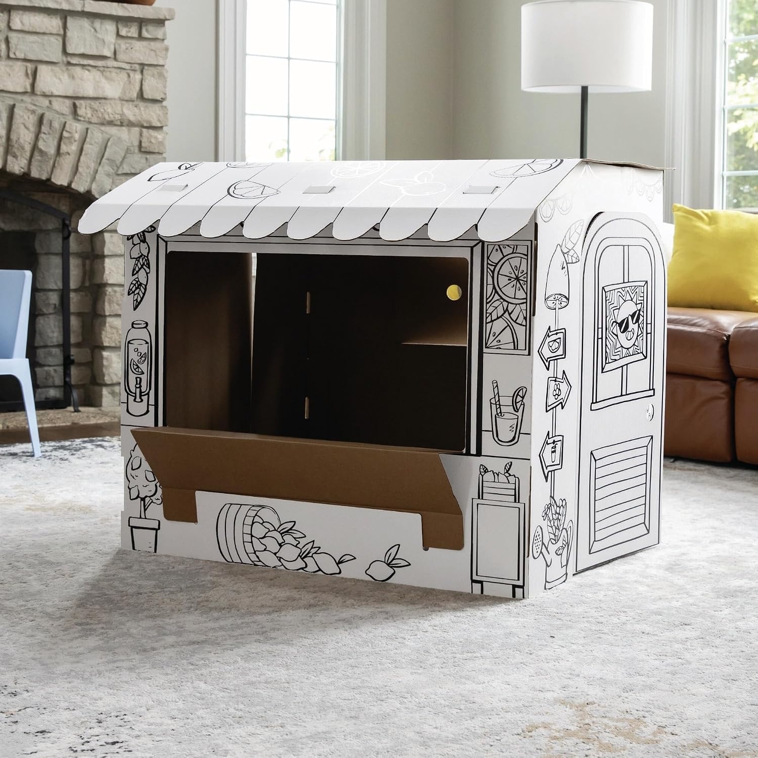 image:imageBB at Play Color in Lemonade Stand Playhouse Craft Activity for Kids  A lifesize playhouse 365H x 32W x 26D with interactive doors windows and counter for hours of imaginative open play