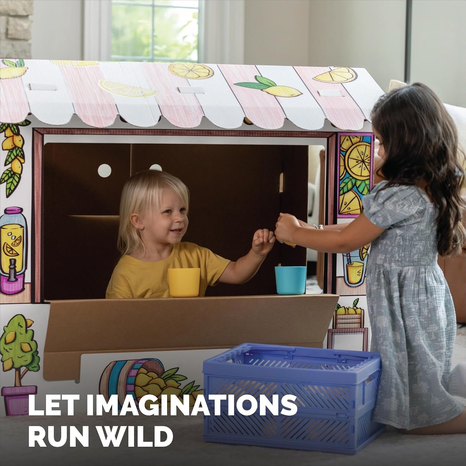 image:imageBB at Play Color in Lemonade Stand Playhouse Craft Activity for Kids  A lifesize playhouse 365H x 32W x 26D with interactive doors windows and counter for hours of imaginative open play