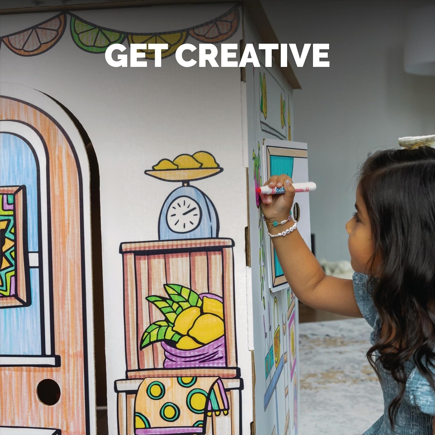 image:imageBB at Play Color in Lemonade Stand Playhouse Craft Activity for Kids  A lifesize playhouse 365H x 32W x 26D with interactive doors windows and counter for hours of imaginative open play