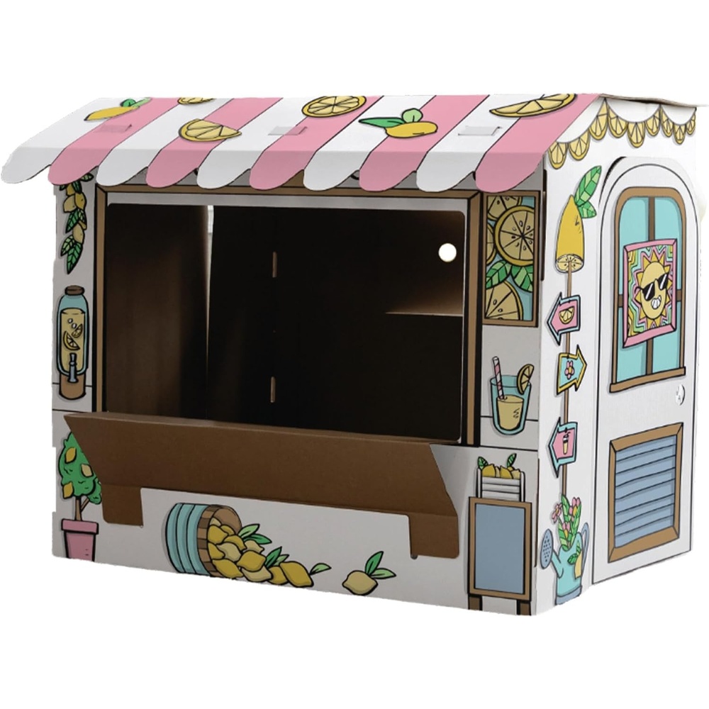 image:imageBB at Play Color in Lemonade Stand Playhouse Craft Activity for Kids  A lifesize playhouse 365H x 32W x 26D with interactive doors windows and counter for hours of imaginative open play